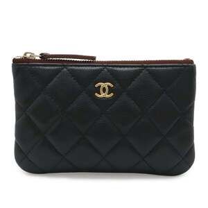 CHANEL Black Caviar Leather Logo Pouch